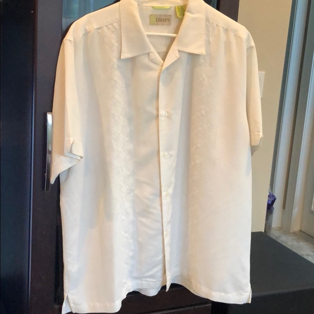 Cubavera White Embroidered Camp Shirt, Size-XL